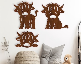 Highland Cow Laser Cut SVG: Farm Animal nursery Cut Out Shapes (Digital Download)