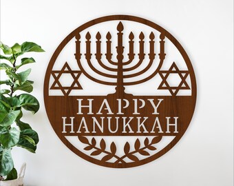 Happy Hanukkah wall Sign SVG |  Jewish Menorah Laser Cut decor | Christmas decor (Digital Download)
