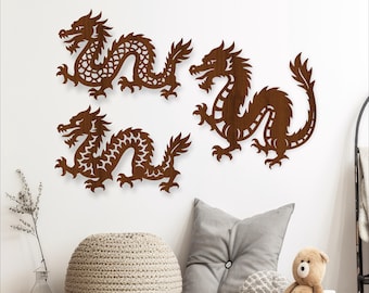Chinese Dragon SVG Bundle - 3 Dragon Designs - Laser Cut Wall Art silhouettes (Digital Download)