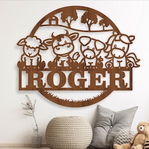 Placa de nome de animais de fazenda fofos, SVG, porta com tema de animal ou cabide de parede, modelo de corte a laser, download instantâneo Arquivo vetorial Ai, Cdr, Dxf