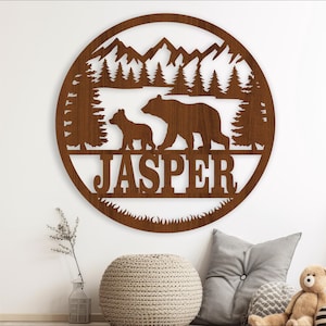 Bear Name Sign SVG: Forest Nursery Decor, Laser Cut Template (Digital Download)