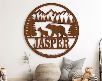 Bear Name Sign SVG: Forest Nursery Decor, Laser Cut Template (Digital Download)