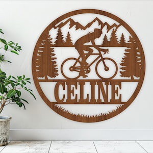 Cyclisme nom féminin, SVG, porte ou suspension sur le thème du sport, modèle découpé au laser, téléchargement immédiat fichier vectoriel Ai, Cdr, Dxf