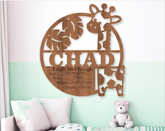 Giraffe Baby Stats Plaque SVG Template: Laser Cut Newborn Name Sign (Digital Download)