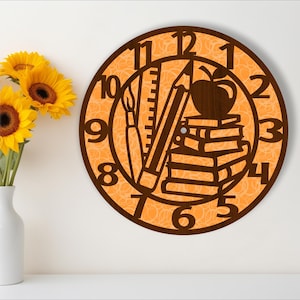 Horloge murale enseignante, fichiers découpés au laser, fichier SVG. fichier vectoriel ai, cdr, conception numérique de téléchargement immédiat dxf, modèle de fichier coupé