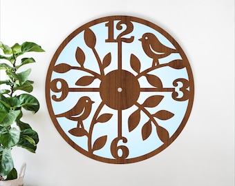 Bird Wall Clock SVG Nature Laser Cut Clock Design Wood Metal Home Decor (Digital Download)