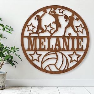 Placa de nome feminino de vôlei, SVG, porta com tema esportivo ou cabide de parede, modelo cortado a laser, download instantâneo Arquivo vetorial Ai, Cdr, Dxf