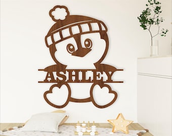 Penguin Name Sign SVG, Animal Nursery Decor, Laser Cut Template (Digital Download)