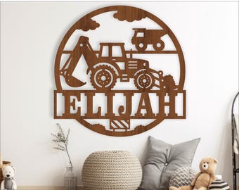 Excavator Name Sign: Vehicle Nursery Decor, Laser Cut Template (Digital Download)