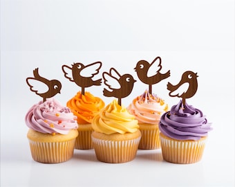 Bird Cupcake Toppers: 6 Laser Cut Designs (Digital Download)