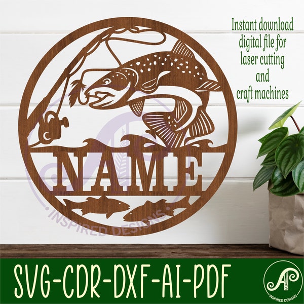 Fly fishing sign, SVG, nature themed door or wall hanger, Laser cut template, instant download Vector file Ai, Cdr, Dxf
