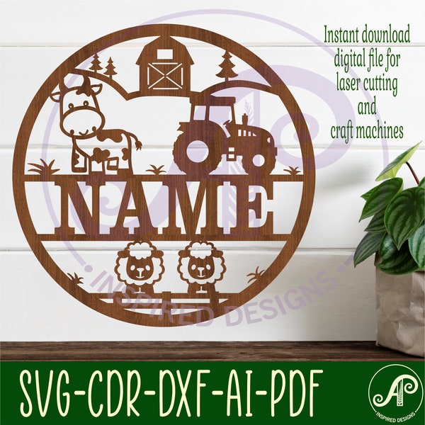 Farm name sign, SVG, nature themed door or wall hanger, Laser cut template, instant download Vector file Ai, Cdr, Dxf