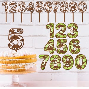 Juego de números de dinosaurios para decorar paredes y tartas. Archivo SVG, archivo vectorial, ai, cdr, dxf y pdf instantáneos. Letras de dinosaurios, fiesta de dinosaurios