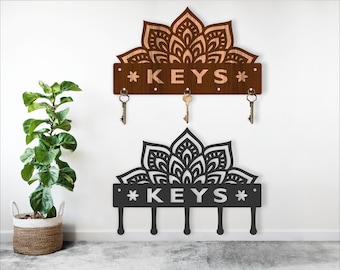 Mandala Key Holder Laser Cut Files: Wood & Metal (Digital Download)