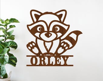 Raccoon Name Sign SVG Laser Cut Woodland Animal Wall Art  (Digital Download)