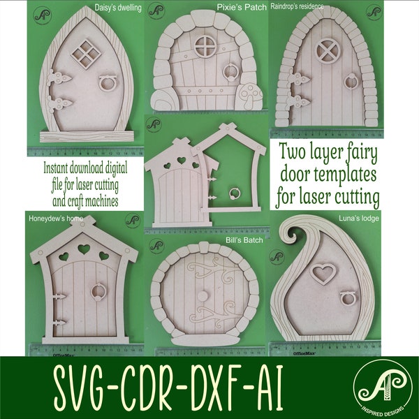 Fairy doors, Laser cut file. two layer design.  SVG laser cut, instant download svg, dxf, ai and cdr template. fairies. windows and knockers