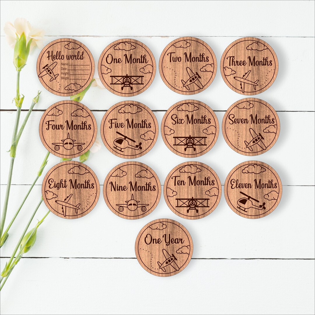 Airplane Milestone Discs SVG: Baby Monthly Laser Cut Designs (digital ...