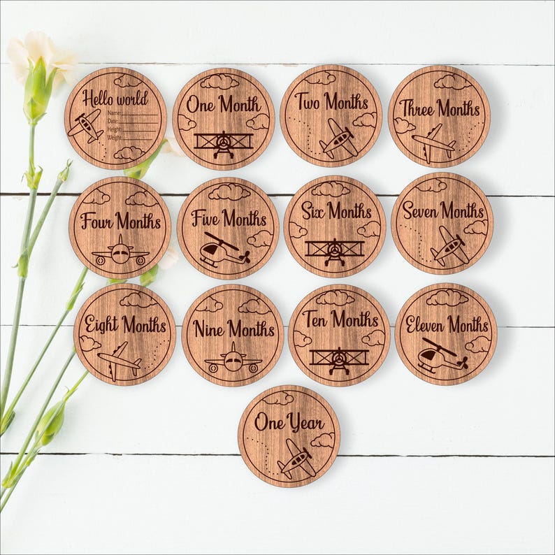 Airplane Milestone Discs SVG: Baby Monthly Laser Cut Designs (digital ...