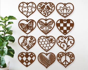 Hanging Hearts Wall Art Bundle | 12 Decorative laser cut Heart home decor (Digital Download)