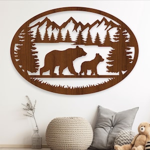 Letrero de pared con forma de oso, archivo SVG, archivo vectorial ai, cdr, dxf, descarga instantánea, diseño digital, corte láser, arte de pared, tema de animales del bosque