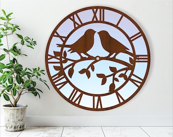 Love birds wall clock laser cut files, SVG file. vector file ai, cdr, dxf instant download digital design, cut file template