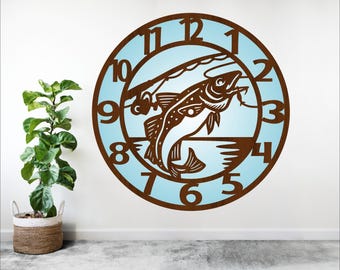 Fishing Wall Clock Laser Cut File: Fish SVG, CNC Router Template (Digital Download)