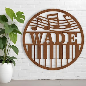 Letrero con nombre de piano musical, diseño de descarga digital, plantilla cortada con láser, descarga instantánea de archivos vectoriales Ai, Cdr, Dxf, SVG