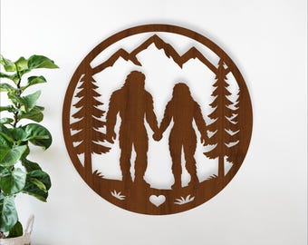 Bigfoot Couple Wall Sign SVG - Male and Female Sasquatch Laser Cut Decor (Digital download)