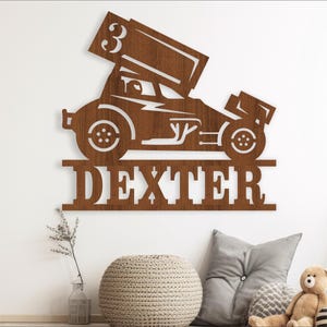 Dirt Racer Namensschild SVG Laser Schnitt Vorlage, Tür oder Wand Aufhänger, Vektordatei ai, cdr, dxf pdf sofort download, Sprint Racer
