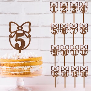 Bow Number Cake Topper SVG Laser Cut Template (Digital Download)