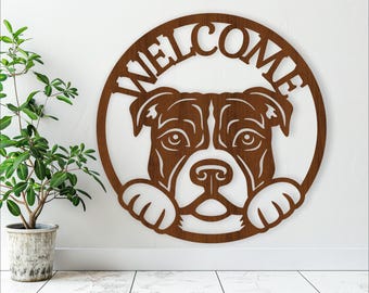 Pitbull Welcome Sign: Laser Cut Dog Wall Art (Digital Download)