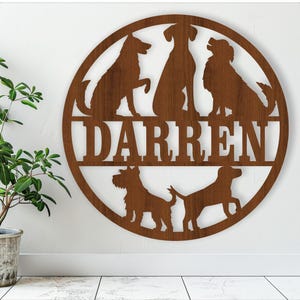Letrero con nombre para amantes de los perros, SVG, colgador de puerta o pared con temática de animales, plantilla cortada con láser, descarga instantánea Archivo vectorial Ai, Cdr, Dxf