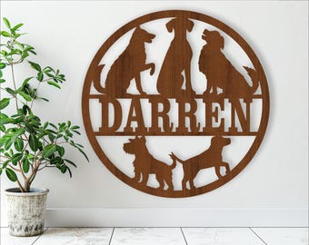 Dog Name Sign SVG: Laser Cut Door Hanger Template (Digital Download)