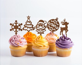 Christmas Cupcake Toppers: 6 Laser Cut Designs (Digital Download)