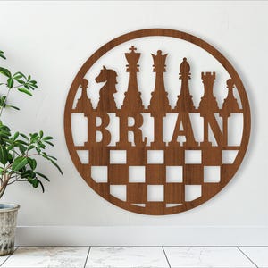 Naambord schaken, SVG, sportthema deur- of muurhanger, lasergesneden sjabloon, instant download vectorbestand Ai, Cdr, Dxf