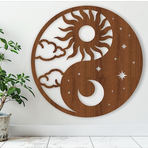 Yin yang kunst aan de muur, SVG-bestand. vectorbestand ai, cdr, dxf instant download digitaal ontwerp, lasergesneden, muurkunst zon en maan woondecoratie