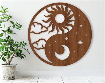 Yin Yang Sun and Moon Wall Art: Laser Cut Vector File (Digital Download)