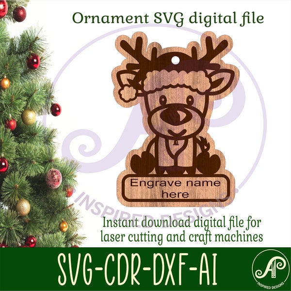 Reindeer Christmas Ornaments SVG laser cut, instant download Pdf, Dxf, Ai and Cdr template.