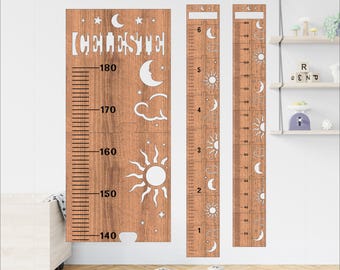 Sun and Moon Height Chart SVG: Celestial Kids Growth Ruler (Digital Download
