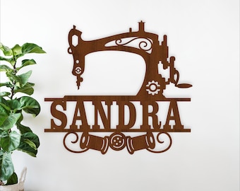 Sewing Machine Name Sign SVG - Personalized Laser Cut Template (Digital Download)