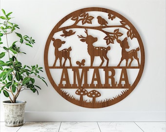 Woodland Deer Name Sign SVG: Laser Cut Template (Digital Download)