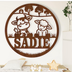 Nom de vache et de mouton signe SVG, modèle de découpe Laser sur le thème de la ferme, téléchargement immédiat fichier vectoriel Ai, Cdr, Dxf