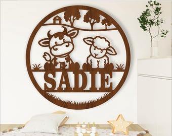Cow and Sheep Name Sign SVG: Farm Laser Cut Template (Digital Download)