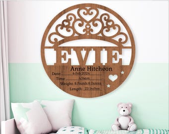 Princess Crown Baby Stats Sign: Laser Cut Birth Plaque Template (Digital Download)