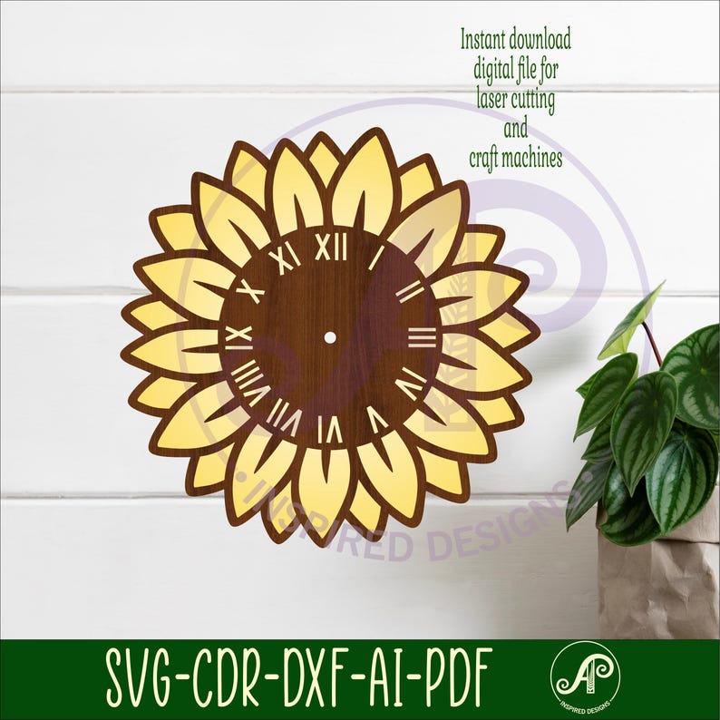 Sunflower Wall Clock SVG - Laser Cut Floral Clock Templates ...