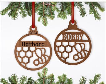 Bee Christmas Ornaments SVG laser cut, instant download Pdf, Dxf, Ai and Cdr template.