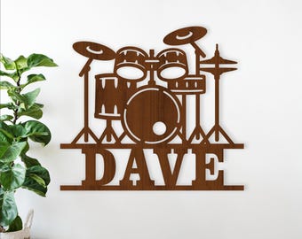 Drum Kit Name Sign laser cut,  Music Room Decor (SVG Digital Download)