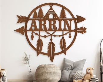 Feather Arrow Name Sign: Boho Laser Cut Template (Digital Download)