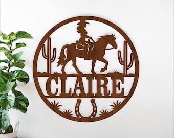 Cowgirl Horse Name Sign Western Nursery Ranch Bedroom Wall Art (Digital Download)