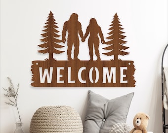 Bigfoot Couple Welcome Sign SVG Rustic Cabin Lodge Door Decor Laser File (Digital Download)